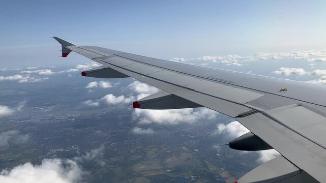 Flying over England on approach to Heathrow airport  , London 