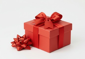 Obraz premium Red gift box with bow on a plain background
