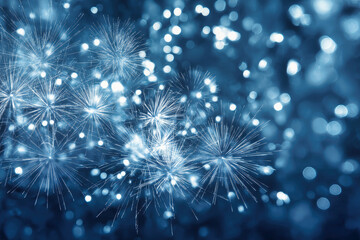 Obraz premium Celebrate New Year's Eve with stunning blue fireworks against a bokeh background highlighting festive moments