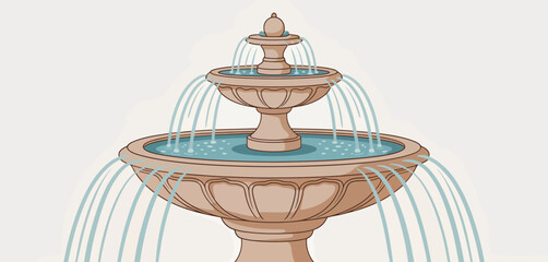 Elegant Two-Tiered Stone Fountain Water Feature Illustration