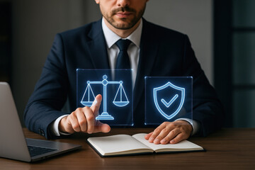 Business liability insurance concept with legal protection and risk management in professional office setting