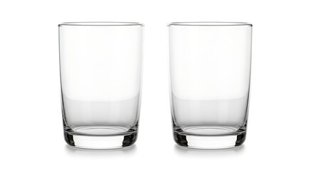 Two empty clear drinking glasses on white background