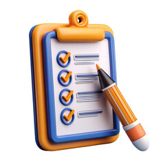 3d checklist clipboard and pencil isolated on transparent background