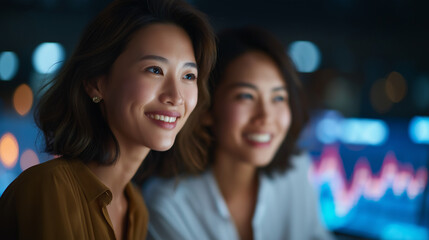 Obraz premium Young Asian Businesswomen Collaborating in a Modern Office