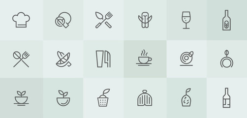 Minimalist Line Icons Set for Food and Drink