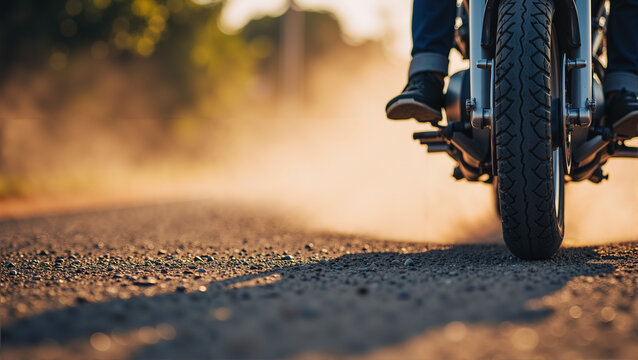 Running on beach road and desert track with bikes and vehicles in natural landscape