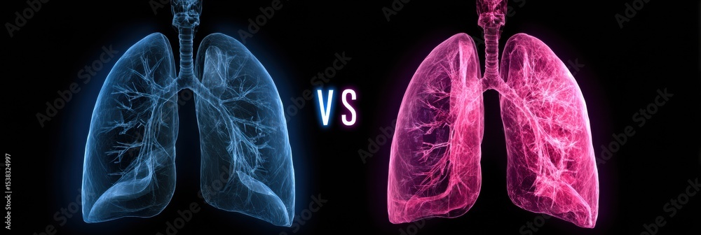 Poster Visual Comparison of Healthy Lung and Cancerous Lung Illustrating Key Differences in Structure and Function for Educational Purposes