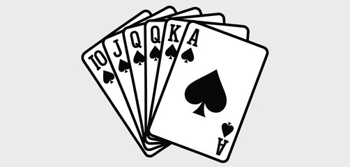 Royal Flush in Spades Playing Cards Illustration