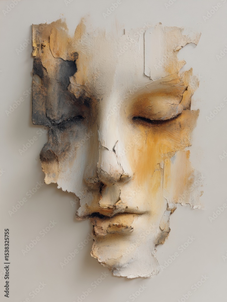 Poster Surreal Mask of a Face Fading Into a Neutral Void Captures the Essence of Emotion and Abstraction in a Dreamlike Environment