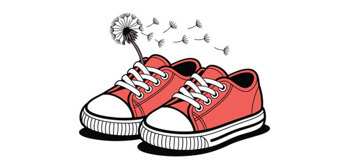 Obraz premium Red Canvas Shoes with Dandelion Illustration
