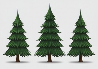 Fototapeta premium Three evergreen trees illustration on a light background