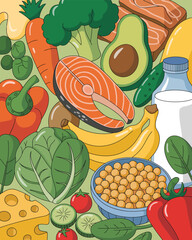 Healthy Eating Habits Colorful Illustration of Foods