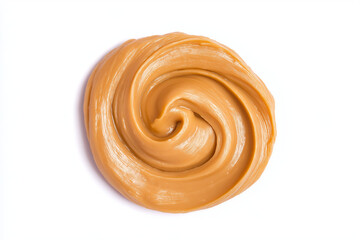 A spiral of nut paste on a white background.