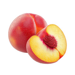 whole peach fruit with slice isolated on white or transparent background