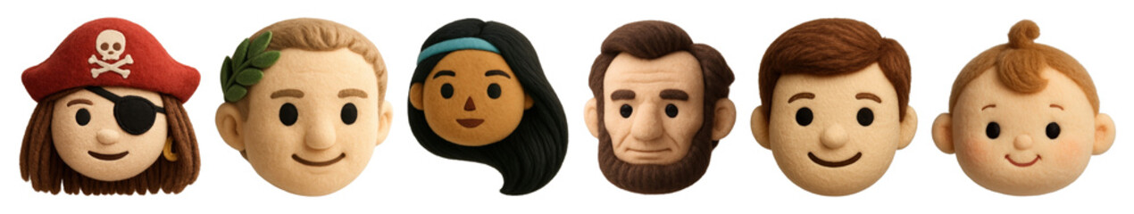 PNG Clay character heads diversity, element set on transparent background