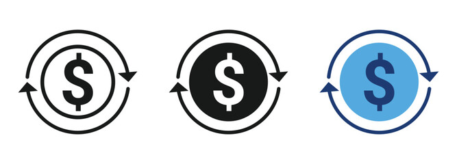 Dollar coin icon with balls spinning around. Concept of financial circulation and growth, wealth, value, investment, asset diversification .