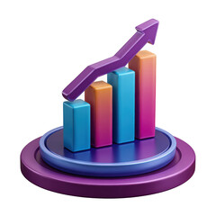 3d growth chart icon upward trend gradient colors isolated on transparent background