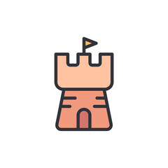 Cartoon Styled Sandcastle With Turret And Small Triangular Flag On Top