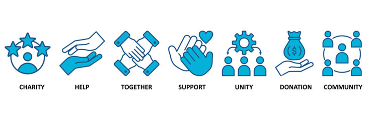 Fototapeta premium Volunteering banner web icon vector illustration concept for volunteer aid assistant with icon of charity, help, together, support, unity, donation, and community