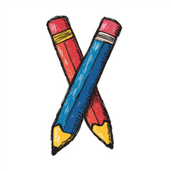 The drawing is a blue and red pencil icon.
