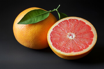 Grapefruit and grapefruit slice on black studio background