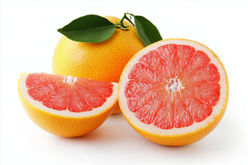 Grapefruit and grapefruit slice on white studio background