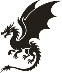 Fototapeta premium Dragon Silhouette, Majestic Creature with Large Wings.