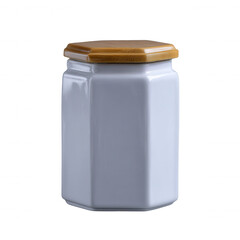 Ceramic jar with a wooden lid, ideal for kitchen organization. Its sleek design enhances usability while adding an aesthetic touch to your space.