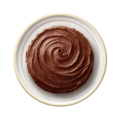 Chocolate frosting swirled beautifully on a plate, ideal for cakes or desserts. Perfect for showcasing baking creations with a delicious, sweet appeal.