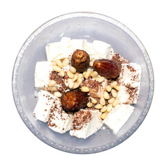 Ice cream with chocolate and nuts.Ice cream with pine nuts.Ice cream with chocolate chips.