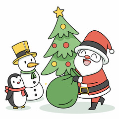 santa claus emerging from the chimney vector art illustration