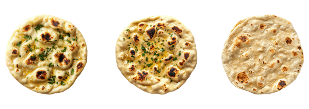 Set of flatbread isolated on transparent background, png, cutout