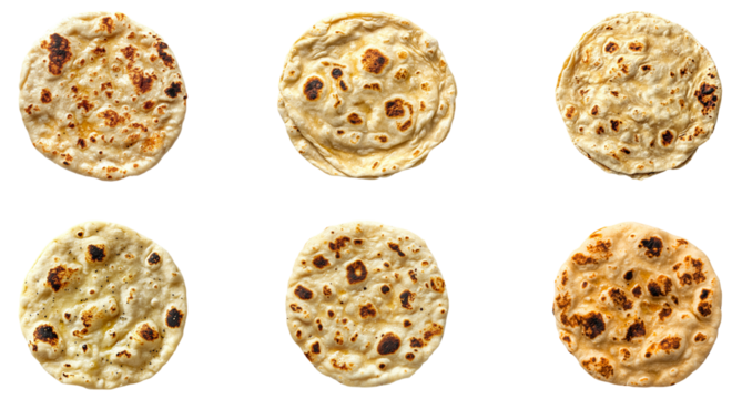 Set of flatbread isolated on transparent background, png, cutout
