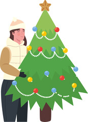 Embracing Holiday Cheer: A person tenderly embraces a Christmas tree, its vibrant lights and ornaments reflecting the joyous spirit of the season.