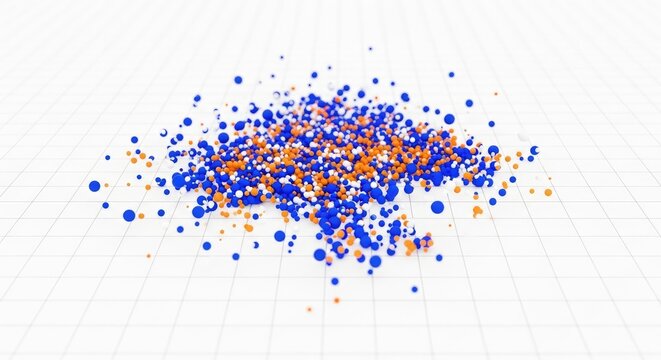 Dynamic Scatter Plot with Blue Orange White Spheres on Grid