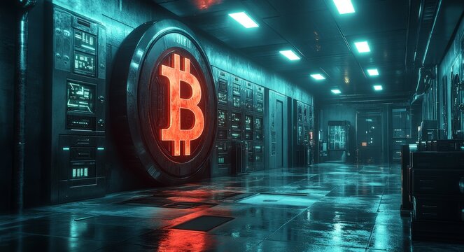 Bitcoin Server Room: Digital Currency Data Center - Powered by Adobe