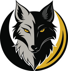 wolf head blinded with half moon illustration