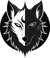 wolf head blinded with half moon illustration