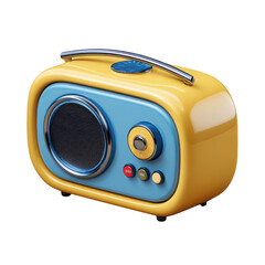 3d retro radio yellow and blue isolated on transparent background