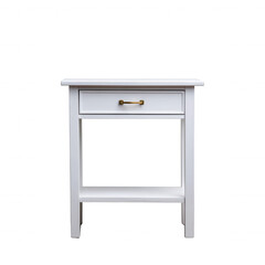 Stylish white nightstand with a drawer, perfect for any contemporary bedroom decor. Ideal for showcasing stylish lamps and personal accessories.