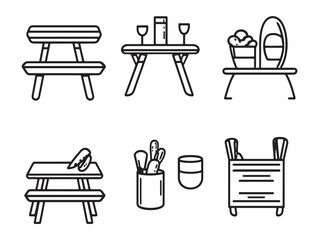 Simple Picnic Table Outline Vector Design 