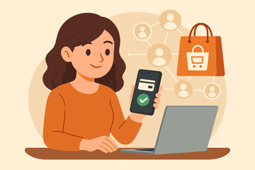 Woman making a secure mobile payment with a smartphone for her online shopping order. E-commerce and fintech concept with a customer using credit card on phone for a successful purchase.