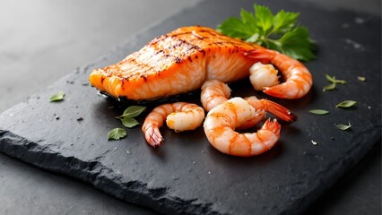 A culinary presentation featuring a plate of seafood with a visually appealing and appetizing composition.
