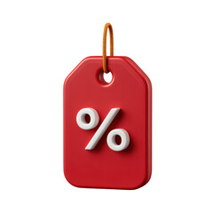 3d red discount tag with percentage symbol isolated on transparent background