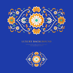 Luxury pattern on a blue background. Vector mandala template. Golden design elements. Traditional Turkish, Indian motifs. Great for fabric and textile, wallpaper, packaging or any desired idea.