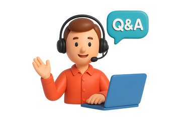 Customer Support Cartoon Man Doing Q&A Service Online