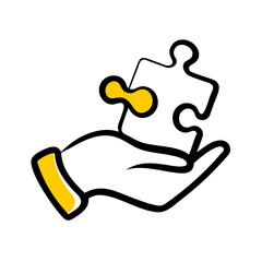 Puzzle piece in hand on transparent background for web and graphic design