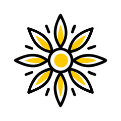 Radiating petals with solid center icon on transparent background for web and graphic design
