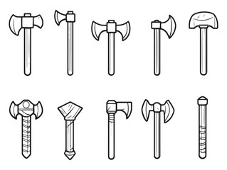 Traditional axe drawing in clean monochrome vector lines 