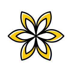 Six petal stylized rosette icon on transparent background for web and graphic design